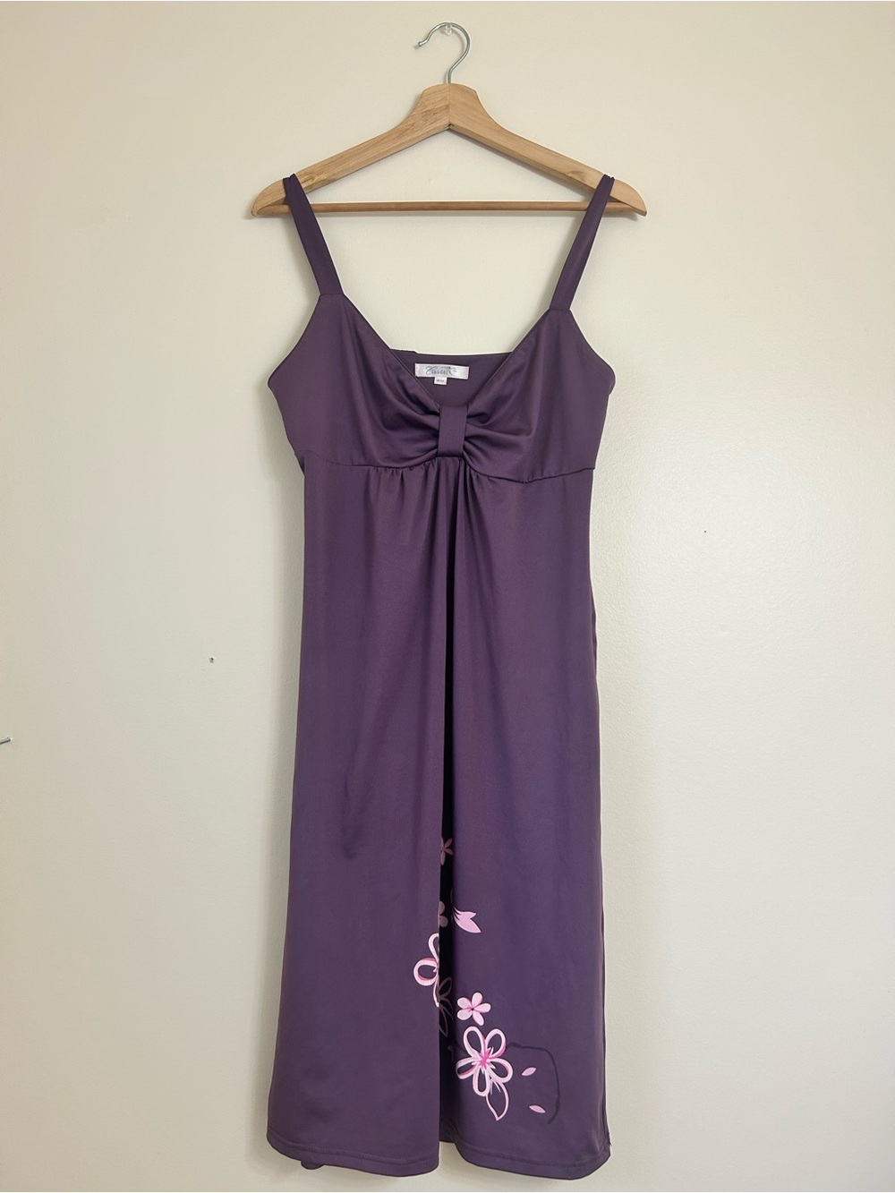 Vintage Claudel Bow-Front Purple Cherry Blossom Midi Dress